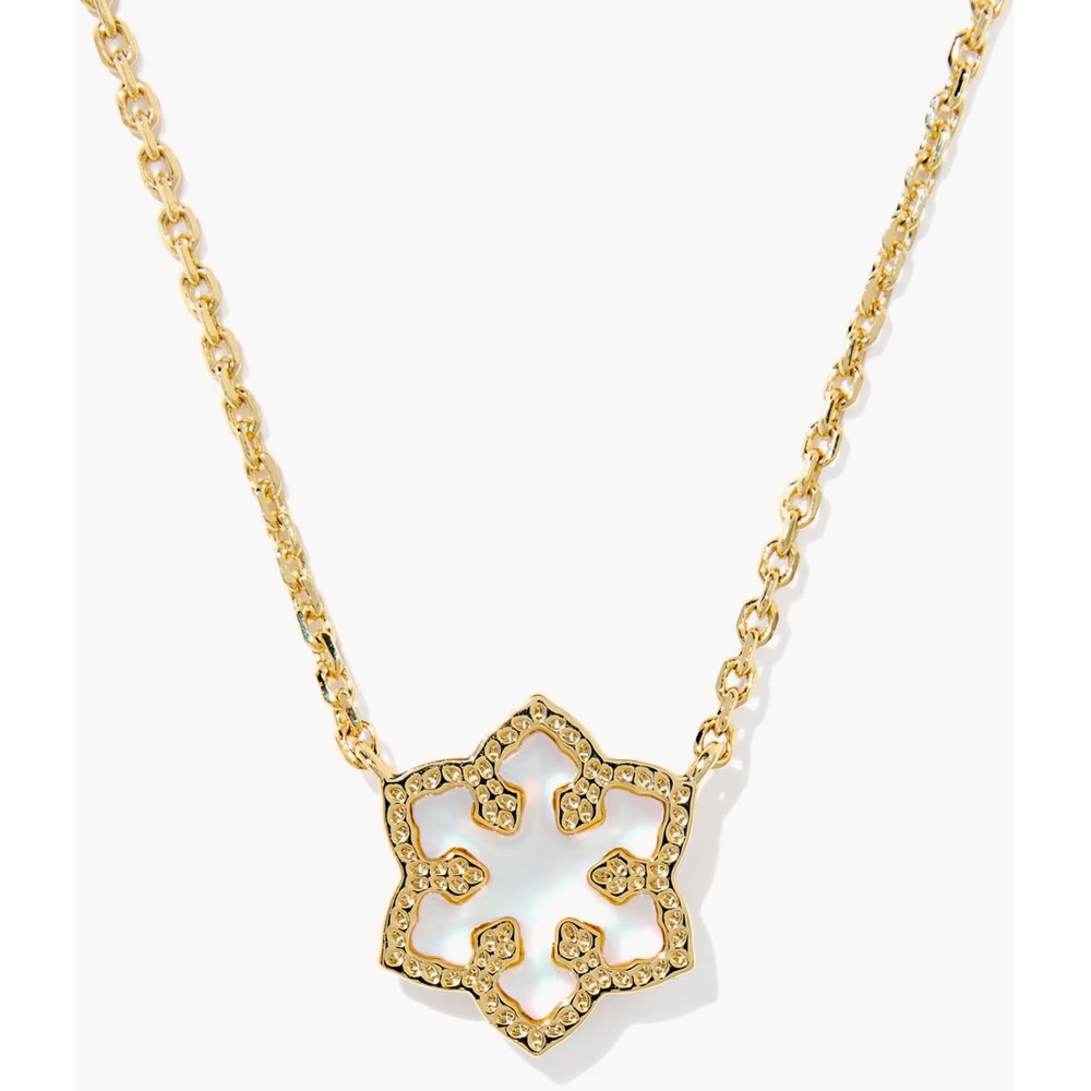 Kendra Scott Gold Tone Snowflake Pendant Necklace Iridescent Stone New